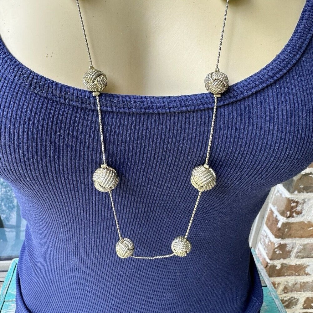 Vintage Necklace 32 Inch Spiral Chain Ball Knot Bead Design Silver Gold Tone